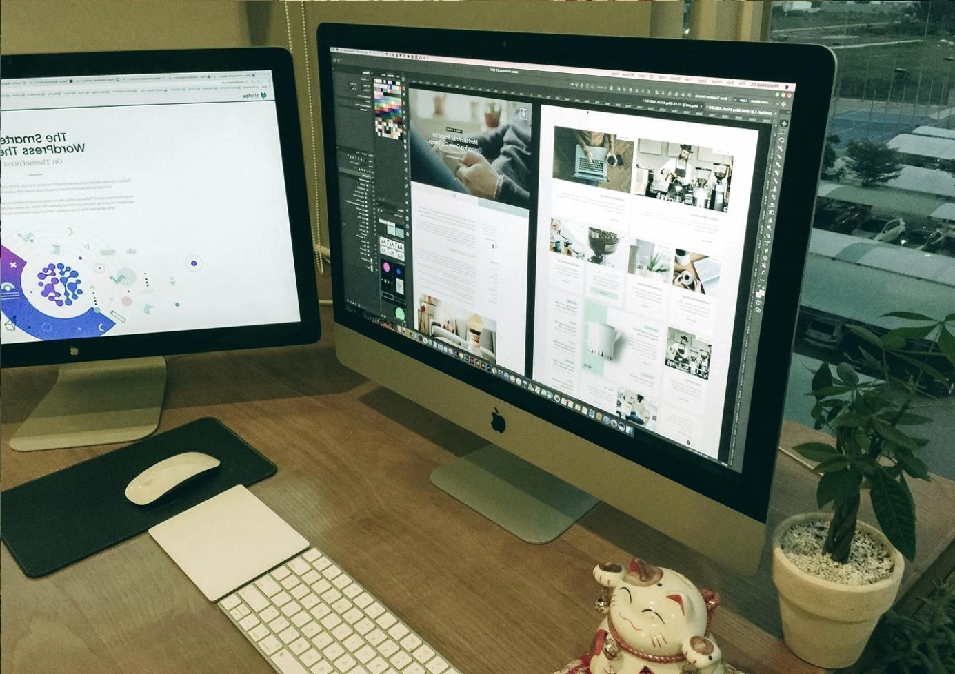 Designer reviewing landing page layout on screen